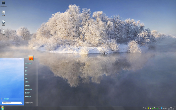 白色湖岛雪景Win8主题