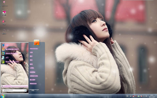 雪中的女孩Win8唯美桌面